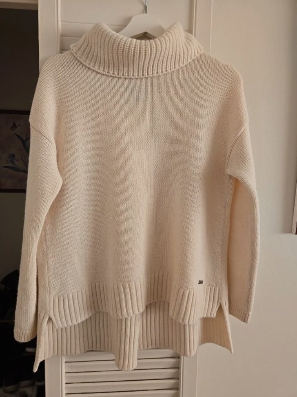 Barbour Cream Ivory Color Alpaca Merino Wool Blend Turtleneck Sweater Size 14